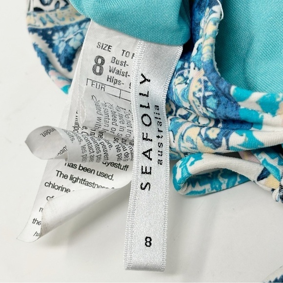 SEAFOLLY Women’s Blue Multi Print SILK MARKET Lace Up Halter Swimsuit Size US 4 - Picture 5 of 6